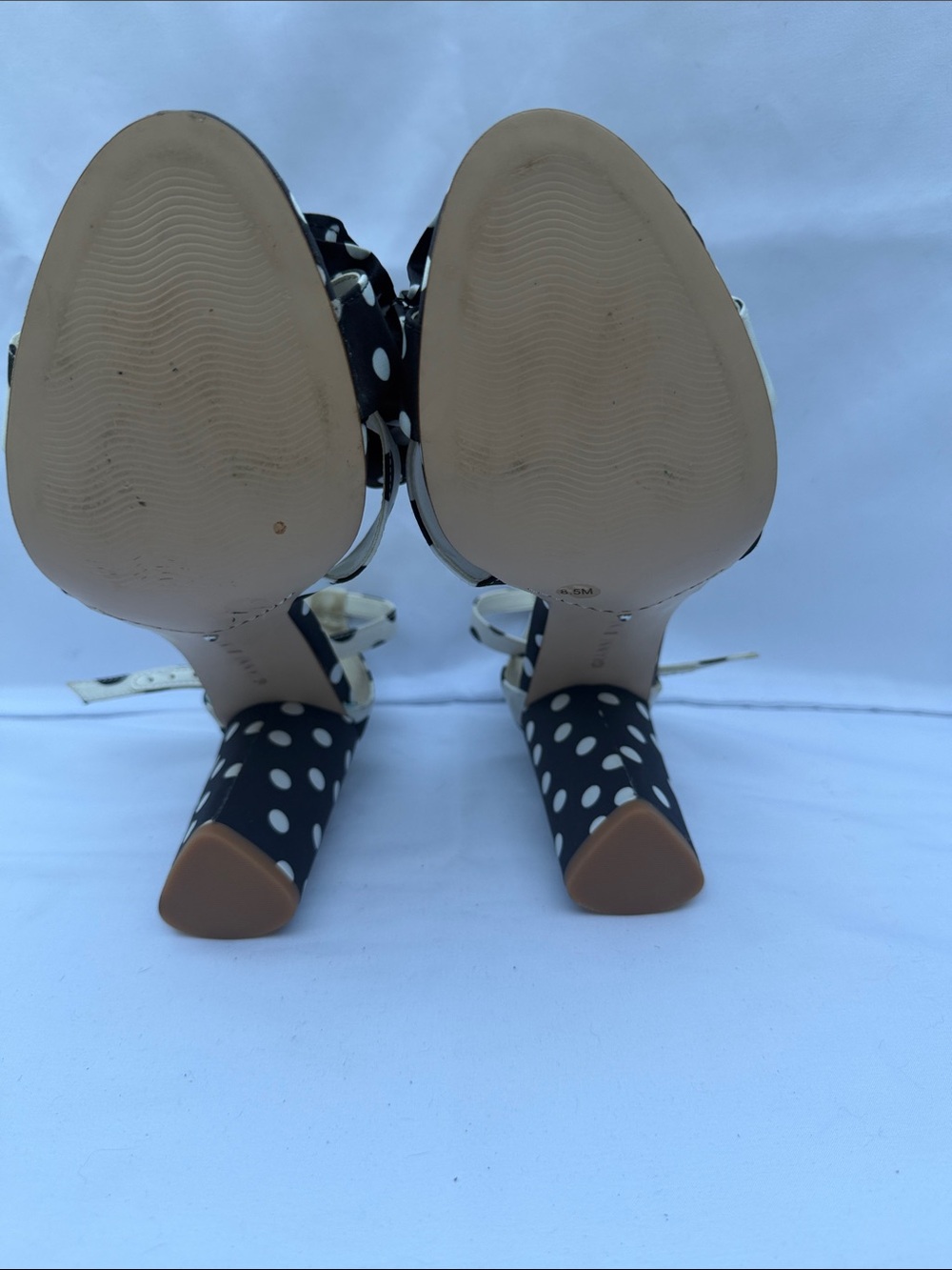 Gianni Bini Black and White Polka Dot Bow Ankle-Strap Block Heels - Picture 3 of 5